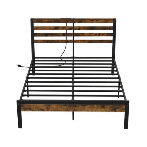 Load image into Gallery viewer, Full/Queen Size Bed Frame with Charging Station and Storage Headboard-Full Size
