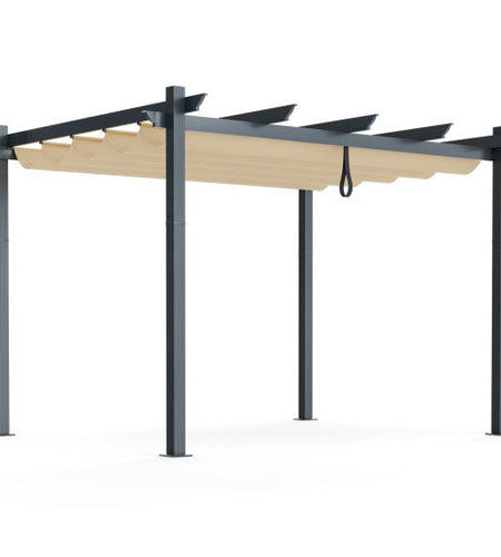 10 x 12 Feet Outdoor Aluminum Retractable Pergola Canopy Shelter Grape Trellis-Beige