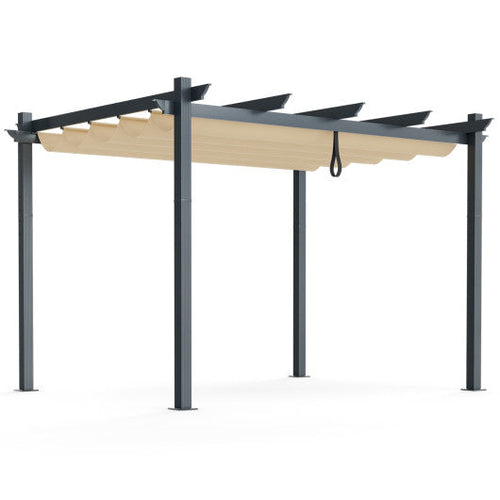 Load image into Gallery viewer, 10 x 12 Feet Outdoor Aluminum Retractable Pergola Canopy Shelter Grape Trellis-Beige

