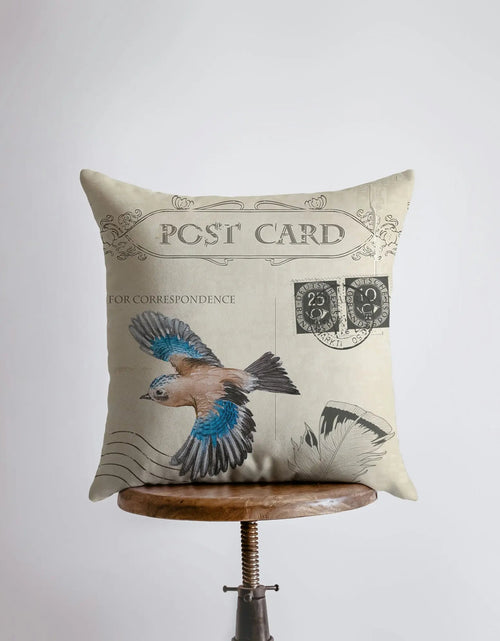 Load image into Gallery viewer, Bird | Postcard  | Pillow Cover | Our Nest | Pillow | Farmhouse Decor | Home Decor | Throw Pillow | Modern Farmhouse | Blue Bird | Gift by UniikPillows
