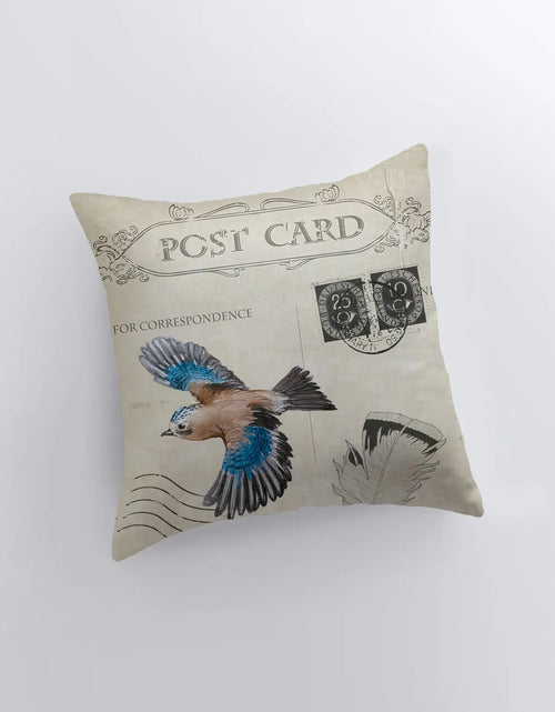 Load image into Gallery viewer, Bird | Postcard  | Pillow Cover | Our Nest | Pillow | Farmhouse Decor | Home Decor | Throw Pillow | Modern Farmhouse | Blue Bird | Gift by UniikPillows
