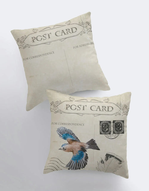 Load image into Gallery viewer, Bird | Postcard  | Pillow Cover | Our Nest | Pillow | Farmhouse Decor | Home Decor | Throw Pillow | Modern Farmhouse | Blue Bird | Gift by UniikPillows
