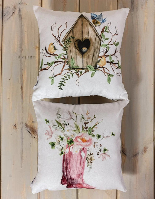Load image into Gallery viewer, Bird House | Planter | Flower | Pillow Cover | Floral | Throw Pillow | Pillow | Bedroom Decor | Country Decor | Cute Home Decor | Gift by UniikPillows
