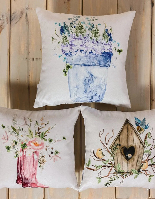 Load image into Gallery viewer, Bird House | Planter | Flower | Pillow Cover | Floral | Throw Pillow | Pillow | Bedroom Decor | Country Decor | Cute Home Decor | Gift by UniikPillows
