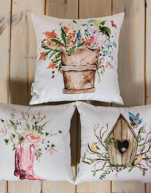 Load image into Gallery viewer, Bird House | Planter | Flower | Pillow Cover | Floral | Throw Pillow | Pillow | Bedroom Decor | Country Decor | Cute Home Decor | Gift by UniikPillows

