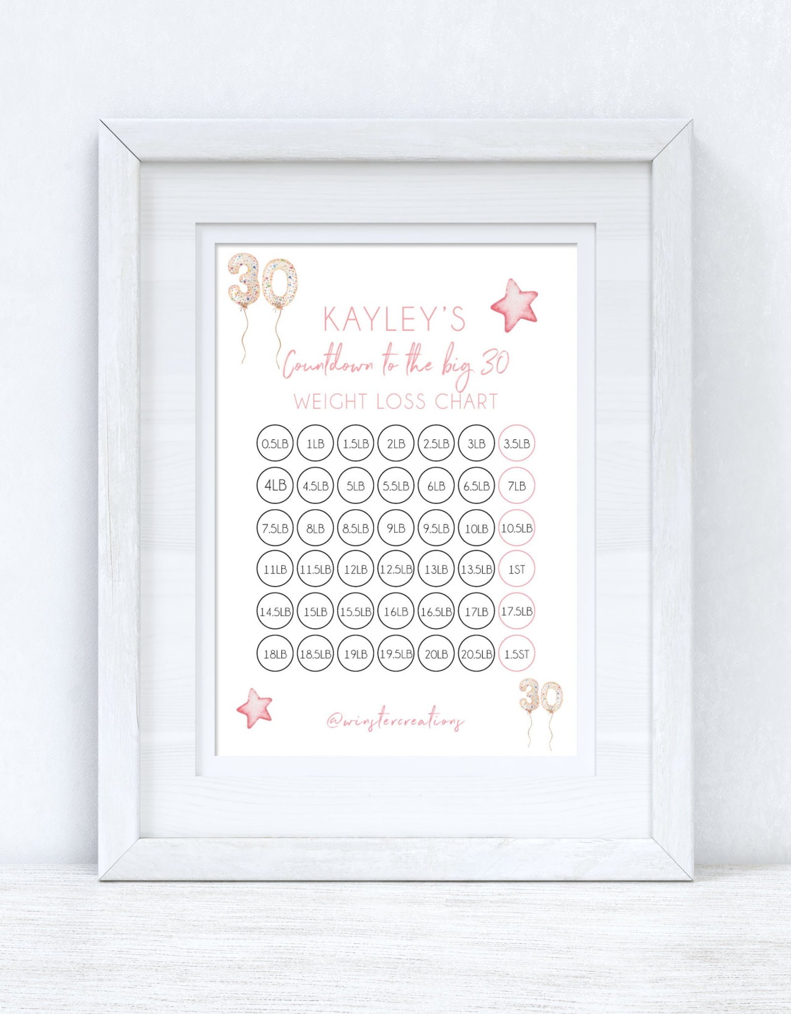Personalised Name Countdown To Any Birthday Balloons A4 Weight Loss Diet Slimming Chart Tracker Print - st. lb Units - Laminated With Stars by WinsterCreations™ Official Store