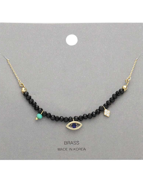 Load image into Gallery viewer, Brass Metal Evil Eye Accented Faceted Beaded Necklace by Madeline Love

