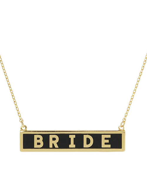 Load image into Gallery viewer, Bride Gold Dipped Enamel Rectangle Message Pendant Necklace by Madeline Love

