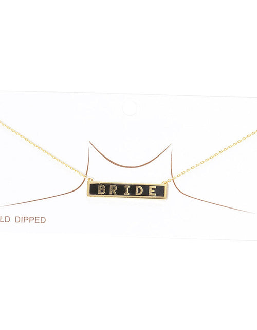 Load image into Gallery viewer, Bride Gold Dipped Enamel Rectangle Message Pendant Necklace by Madeline Love
