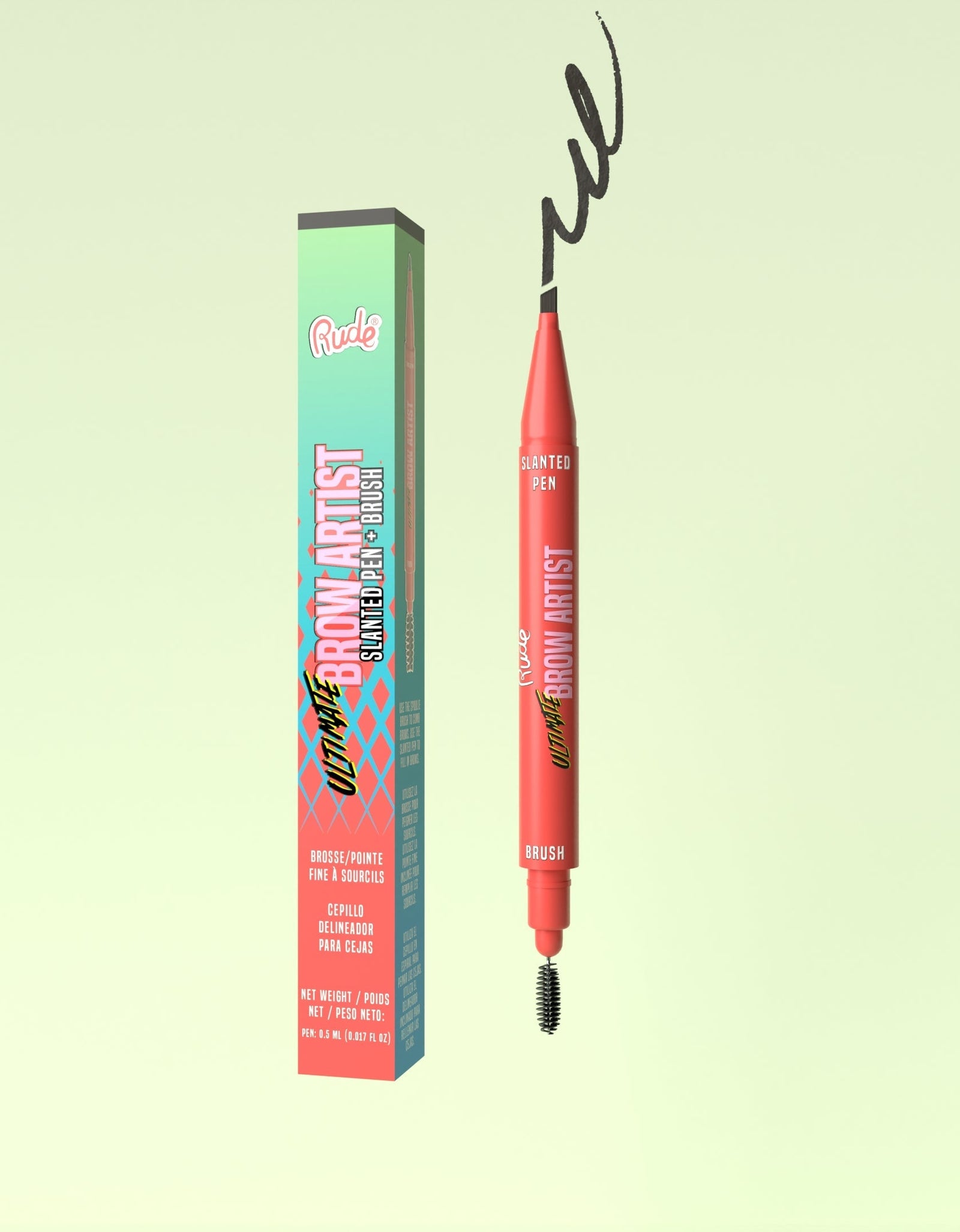 RUDE Ultimate Brow Artist - Slanted Pen and Brush - Black Brown