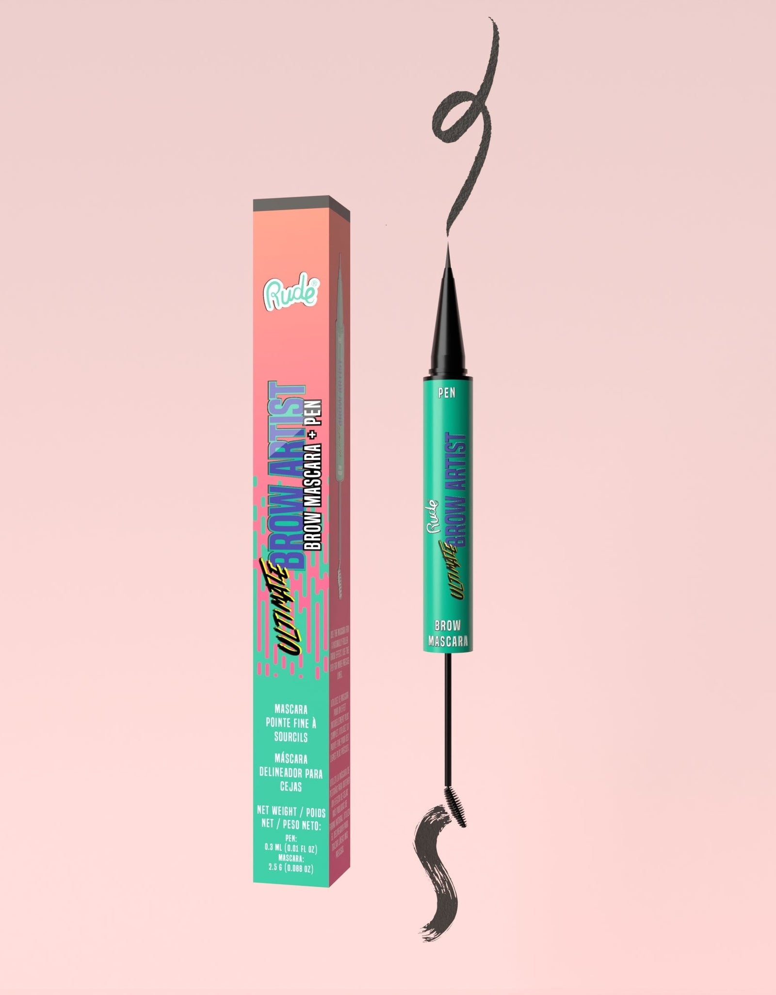 RUDE Ultimate Brow Artist Brow Mascara and Pen - Black Brown