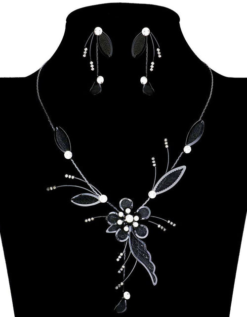 Load image into Gallery viewer, Crystal Detail Metal Mesh Flower Vine Necklace by Madeline Love
