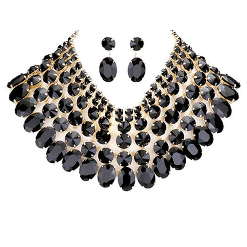 Load image into Gallery viewer, Crystal Glass Bib Statement Necklace Earring Set by Madeline Love
