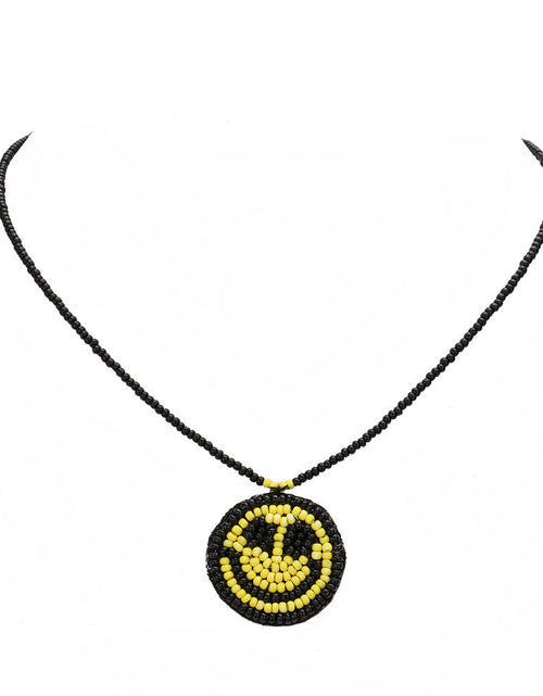 Load image into Gallery viewer, Felt Back Seed Beaded Smile Pendant Necklace by Madeline Love
