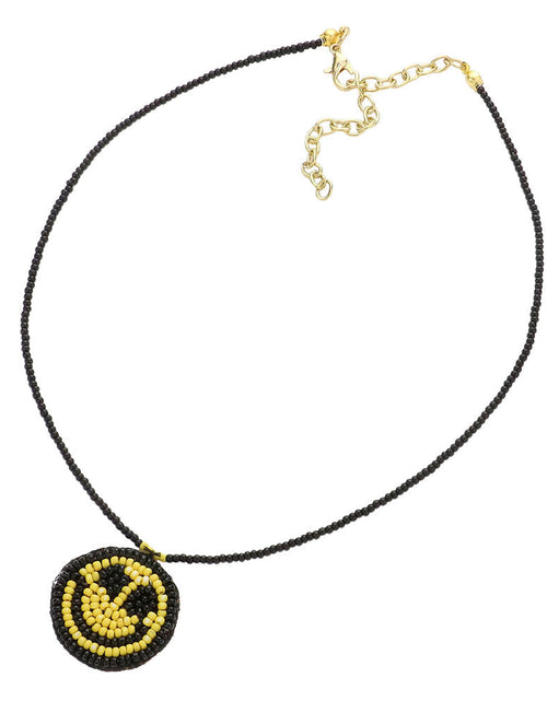 Load image into Gallery viewer, Felt Back Seed Beaded Smile Pendant Necklace by Madeline Love

