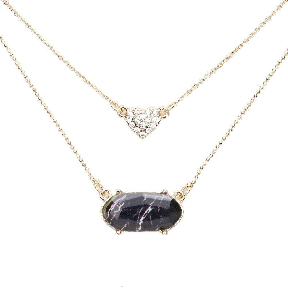 Heart Hexagon Bead Pendant Double Layered Necklace by Madeline Love