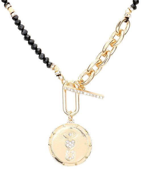 Load image into Gallery viewer, Rhinestone Evil Eye Heart Horseshoe Pendant Beaded Necklace by Madeline Love
