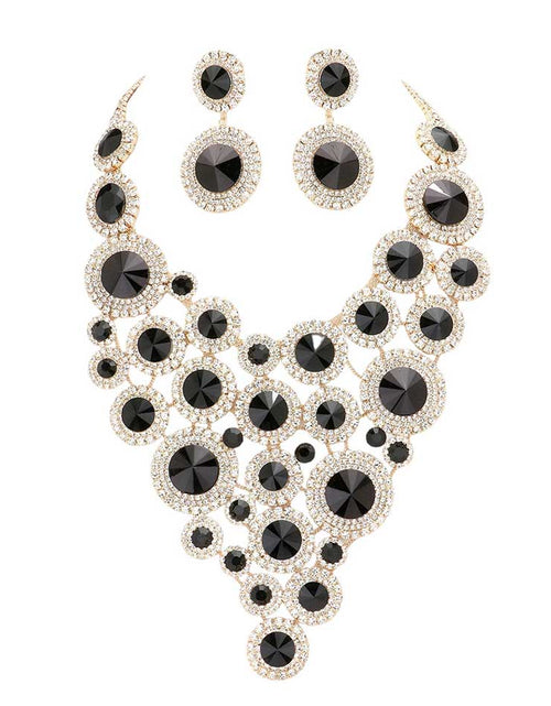 Load image into Gallery viewer, Round Stone Cluster Vine Statement Evening Jewelry Set by Madeline Love
