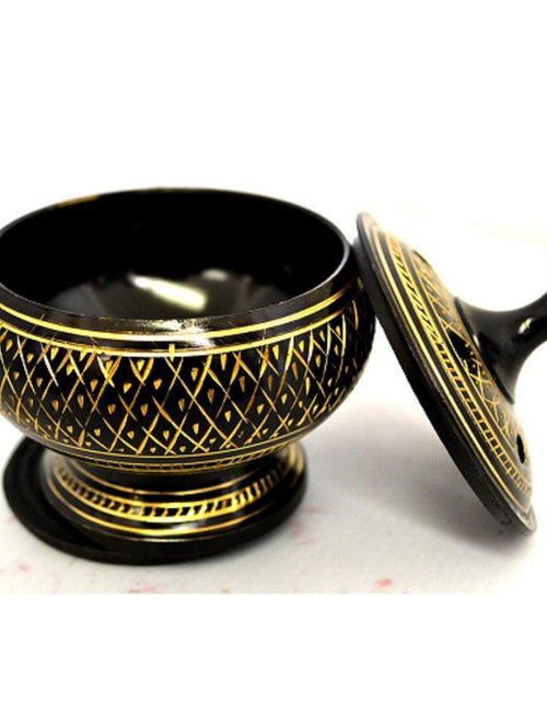 Load image into Gallery viewer, Black Carved Brass Burner with Lid by OMSutra
