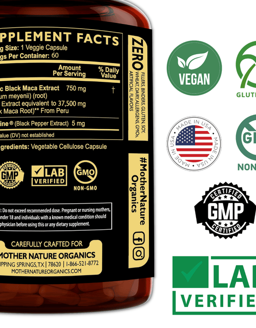 Load image into Gallery viewer, Black Maca Capsules 37,500 mg by Mother Nature Organics

