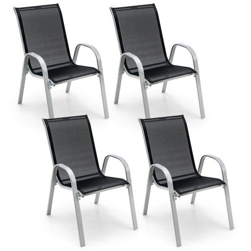Load image into Gallery viewer, 4 Pieces Stackable Patio Dining Chairs Set with Armrest-Black
