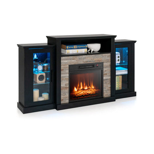 Load image into Gallery viewer, Fireplace TV Stand with 16-Color Led Lights for TVs up to 65 Inch-Black
