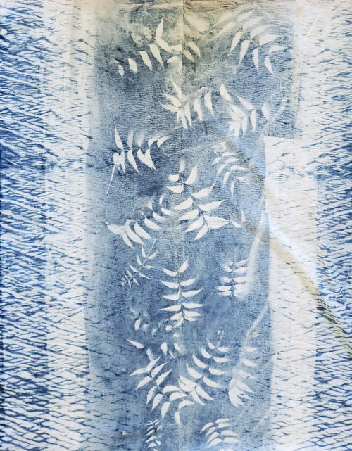 Load image into Gallery viewer, Indigo Dyed Hand Printed Cotton Fabric by OMSutra
