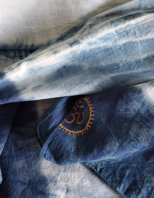 Load image into Gallery viewer, Indigo Dyed Hand Printed Cotton Fabric by OMSutra
