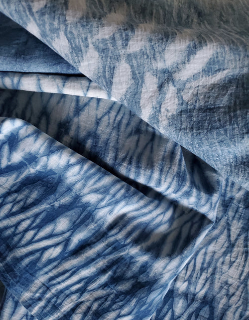Load image into Gallery viewer, Indigo Dyed Hand Printed Cotton Fabric by OMSutra
