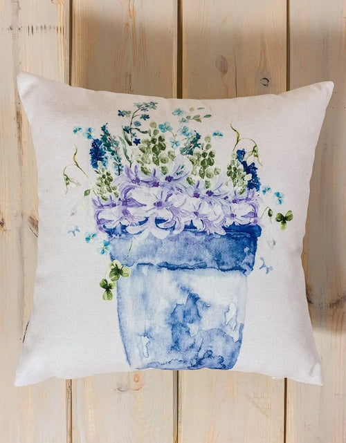 Load image into Gallery viewer, Blue Flower Pot | Pillow Cover | Throw Pillow | Pillow | Flower | Flower Bouquet | Flower Pots | Gift for her | Accent Pillow Covers by UniikPillows
