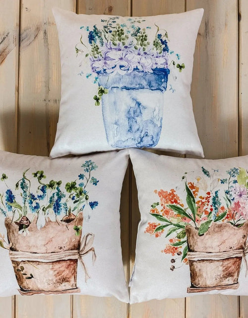 Load image into Gallery viewer, Blue Flower Pot | Pillow Cover | Throw Pillow | Pillow | Flower | Flower Bouquet | Flower Pots | Gift for her | Accent Pillow Covers by UniikPillows
