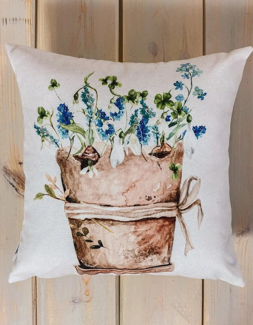 Load image into Gallery viewer, Blue Flowers | Planter | Throw Pillow | Spring Flowers | Pillow | Throw Pillow Covers | Farmhouse Throw Pillows | Flower Bed Decor | Pillows by UniikPillows
