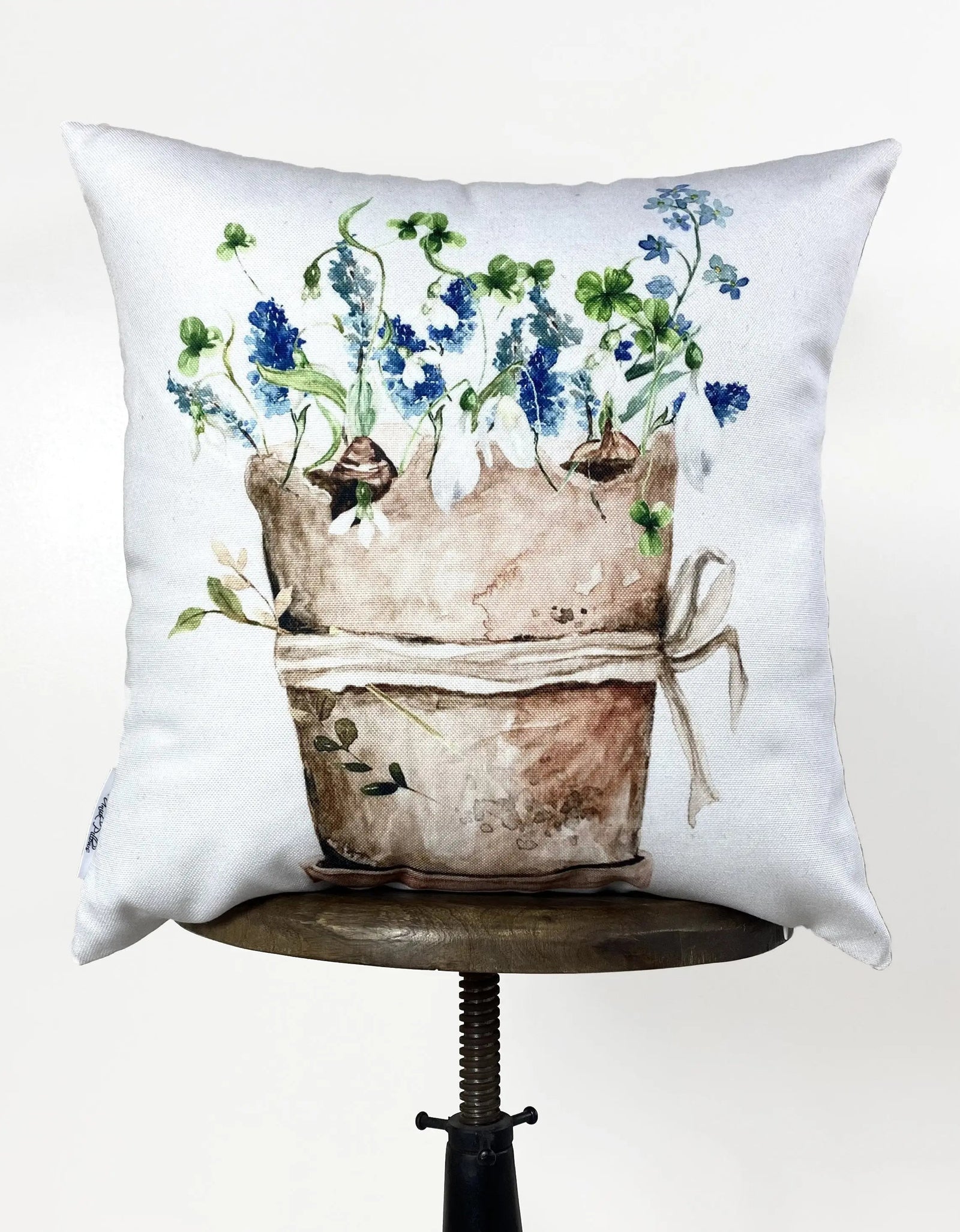 Blue Flowers | Planter | Throw Pillow | Spring Flowers | Pillow | Throw Pillow Covers | Farmhouse Throw Pillows | Flower Bed Decor | Pillows by UniikPillows