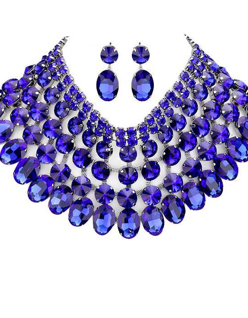 Load image into Gallery viewer, Crystal Glass Bib Statement Necklace Earring Set by Madeline Love
