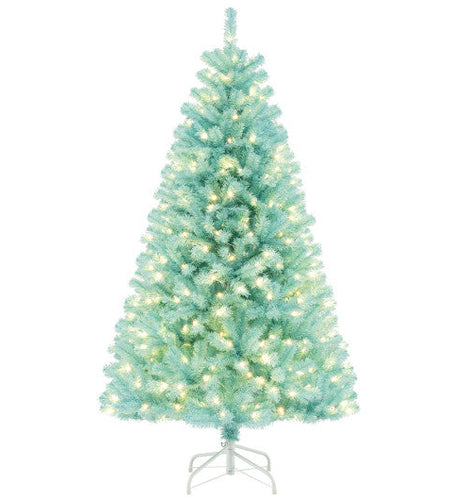 6/7 FT Blue Artificial Christmas Tree with 280/380 Warm White LED Lights and Foldable Metal Stand-6 FT