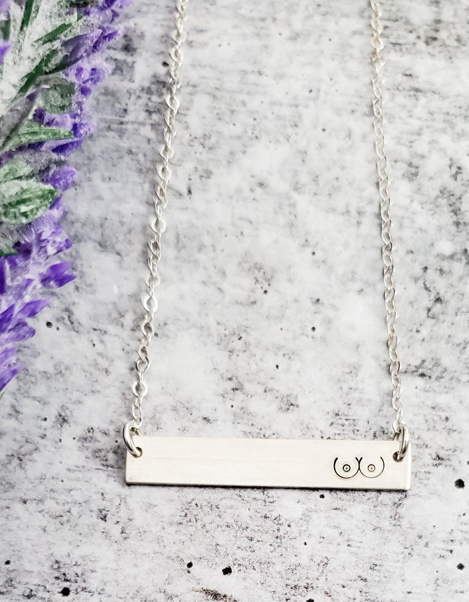 Boobs Hand Stamped Bar Necklace by Salt and Sparkle