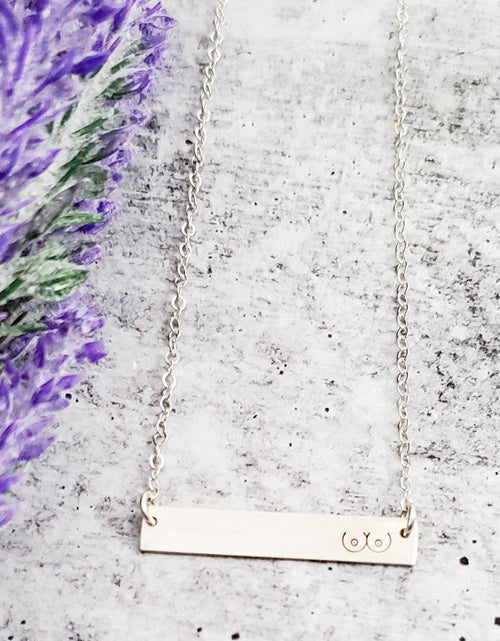 Load image into Gallery viewer, Boobs Hand Stamped Bar Necklace by Salt and Sparkle
