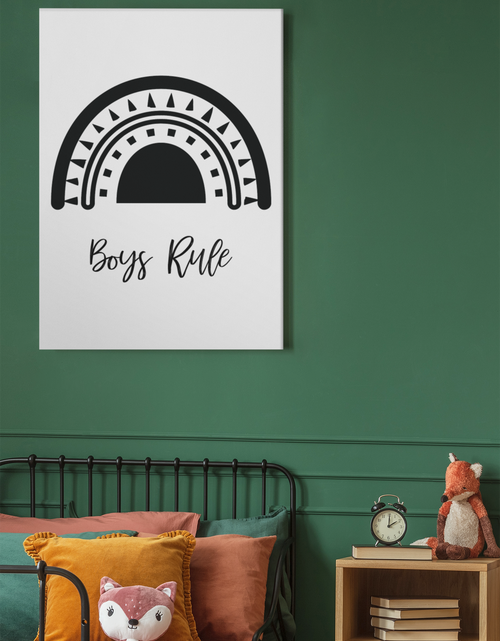 Load image into Gallery viewer, Boys Rule Rainbow Monochrome Boho Children's Room Wall Bedroom Decor Print by WinsterCreations™ Official Store
