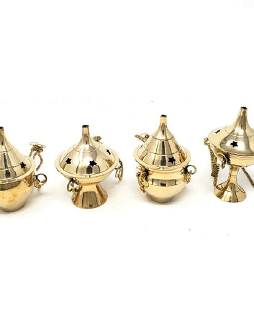 Load image into Gallery viewer, Assorted Brass Hanging Incense Burner  3.75" - 3 pcs by OMSutra
