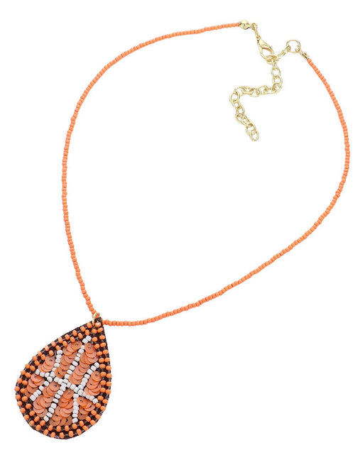 Load image into Gallery viewer, Felt Back Sequin Beaded Basketball Teardrop Pendant Necklace by Madeline Love

