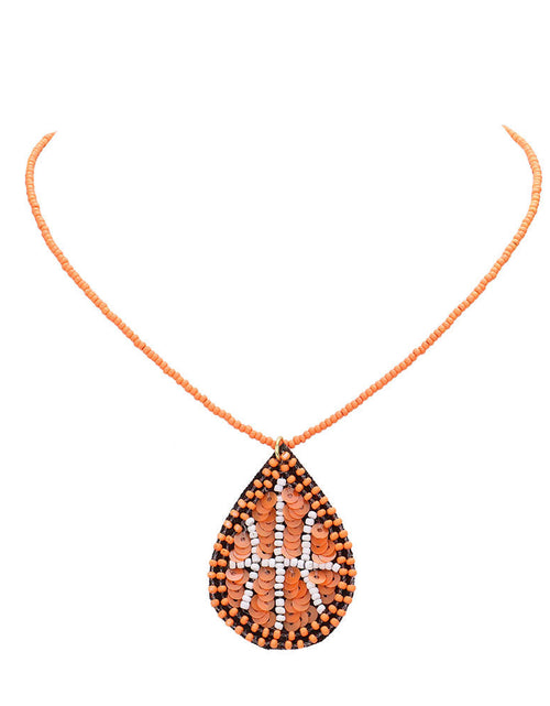 Load image into Gallery viewer, Felt Back Sequin Beaded Basketball Teardrop Pendant Necklace by Madeline Love
