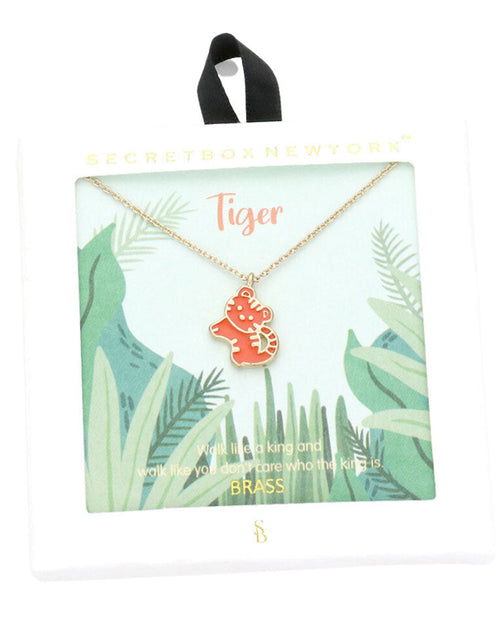 Load image into Gallery viewer, Secret Box Brass Metal Enamel Tiger Pendant Necklace by Madeline Love
