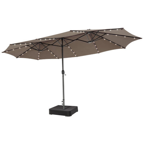 Load image into Gallery viewer, 15 Feet Double-Sided Patio Umbrella with 48 LED Lights-Brown
