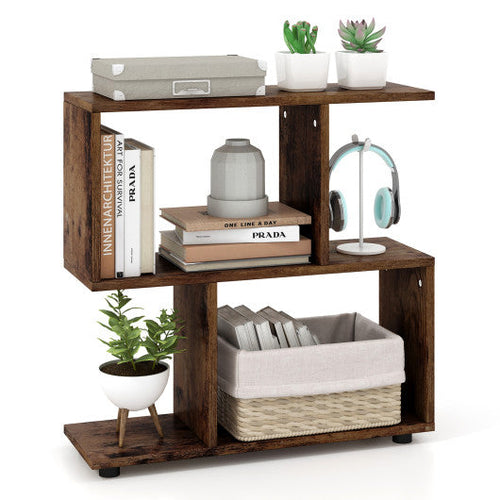Load image into Gallery viewer, 24 Inch 3-Tier Geometric Bookshelf with Thick Foot Pads-Brown
