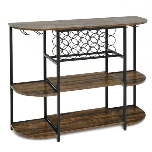 Load image into Gallery viewer, 47 Inches Wine Rack Table with Glass Holder and Storage Shelves-Rustic Brown
