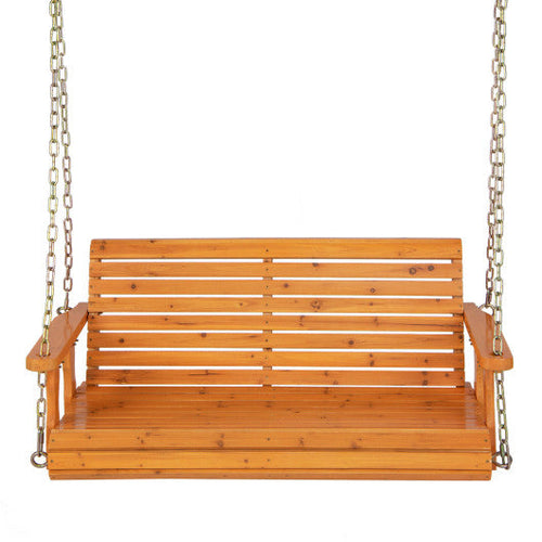 Load image into Gallery viewer, 2-Person Wooden Porch Swing with Hanging Chains for Garden Yard-Orange
