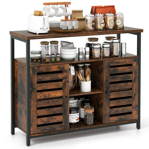 Load image into Gallery viewer, Buffet Cabinet Industrial Sideboard Storage Cabinet with Push-to-Open Slatted Door and 3 Adjustable Shelves-Rustic Brown
