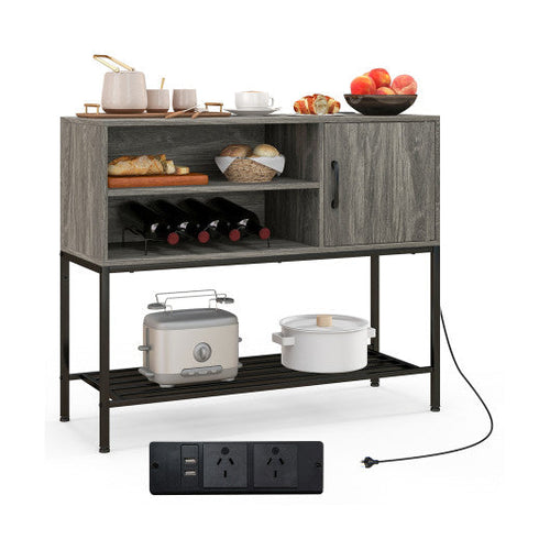 Load image into Gallery viewer, Buffet Sideboard Coffee Bar Cabinet with Power Outlets and USB Ports-Gray
