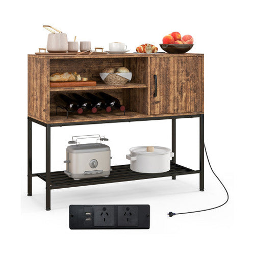 Load image into Gallery viewer, Buffet Sideboard Coffee Bar Cabinet with Power Outlets and USB Ports-Rustic Brown
