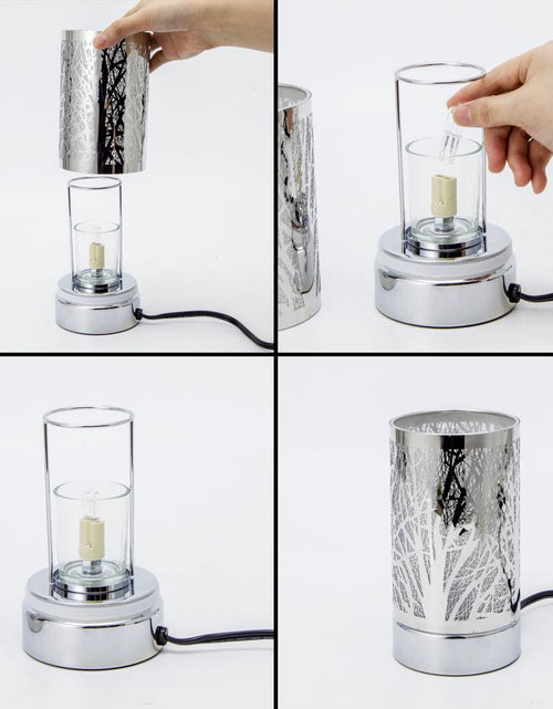 Load image into Gallery viewer, 7" touch lamp-Fragrance Wax Melts Warmer -Electric Candle Essential Oil Burner-Metal Table Decor - Silver Loving Owls by Peterson Housewares &amp; Artwares
